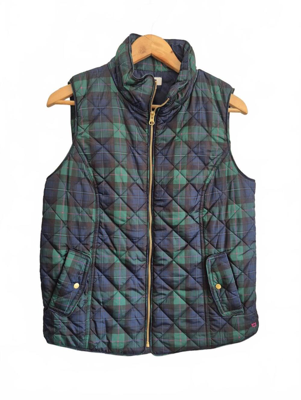 Crown & Ivy Women’s Navy Blue & Green Plaid Puffer Vest Size Large – Classic pre